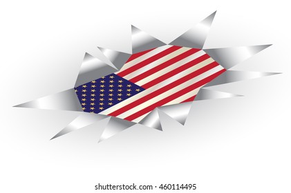Hole of white paper envelope with a US flag inside it. The concept of this work is the result of the selection process, including the United States.