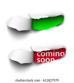 Hole in white paper on white background. Vector illustration. Can be use for template your design, promotion, advertising.