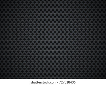 Holed perforated dark grill background. Industrial backdrop. Vector illustration.