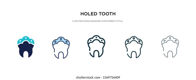 holed tooth icon in different style vector illustration. two colored and black holed tooth vector icons designed in filled, outline, line and stroke style can be used for web, mobile, ui