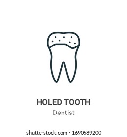 Holed tooth outline vector icon. Thin line black holed tooth icon, flat vector simple element illustration from editable dentist concept isolated stroke on white background