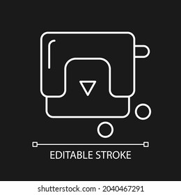 Hole-punch white linear icon for dark theme. Paper puncher. Device for office. Punching machine. Thin line customizable illustration. Isolated vector contour symbol for night mode. Editable stroke