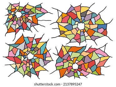 Holes from bullets in the  stained glass. Freehand drawing. Doodle. Sketch.