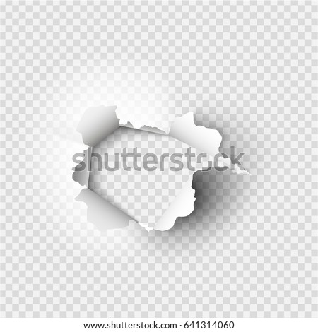 Holes torn in paper on transparent background