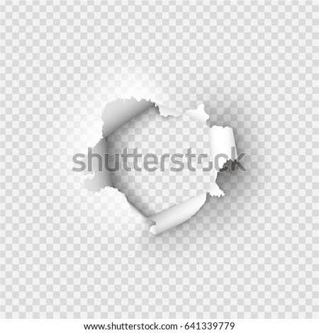 Holes torn in paper on transparent background