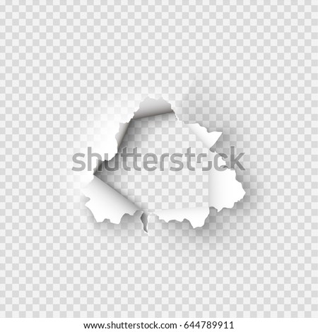 Holes torn in paper on transparent background