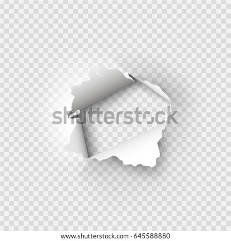 Holes torn in paper on transparent background