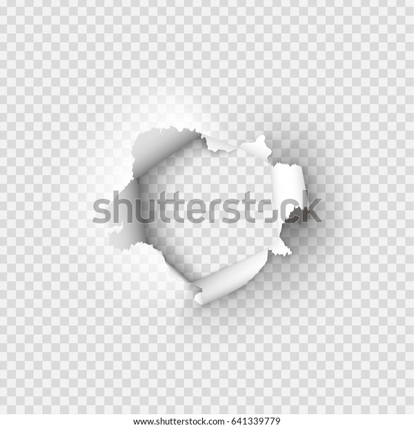 Holes torn in
paper on transparent
background