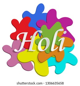 Holi 2019. 3D blots of paint and the inscription Holi. Flyer, banner. Vector graphic. Greeting text. Vector font illustration. Colorful wallpaper. illustration abstract colorful Happy Holi background
