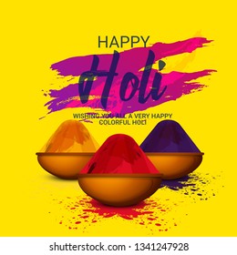 Holi background Vector. Colorful holi powder and decorative on Colorful background. Vector illustration - Vector