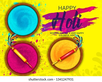 Holi background Vector. Colorful holi powder and decorative on Colorful background. Vector illustration - Vector