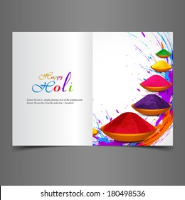 Holi beautiful presentation greeting card with colorful indian festival celebration background