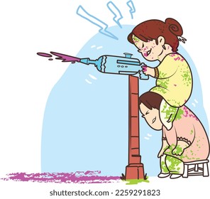 Holi Celebration, Indian festival. Young couple (Friends) Playing Holi celebration poster, banner, wallpaper. vector illustration design.