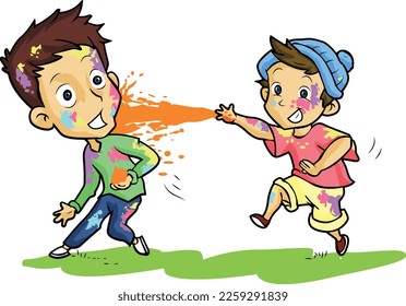 Holi Celebration, Indian festival. Young couple (Friends) Playing Holi celebration poster, banner, wallpaper. vector illustration design.