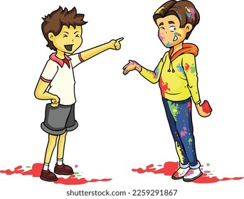 Holi Celebration, Indian festival. Young couple (Friends) Playing Holi celebration poster, banner, wallpaper. vector illustration design.