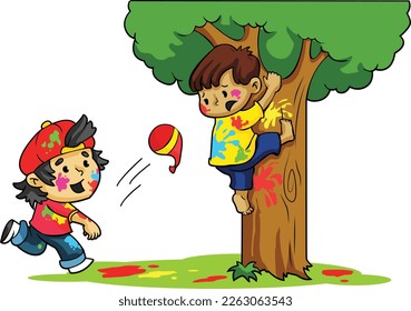 Holi Celebration, Indian festival. Young couple (Friends) Playing Holi celebration poster, banner, wallpaper. vector illustration design.