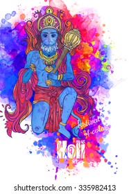 Holi celebration with of Lord Hanuman. Illustration of Happy Dussehra. Perfect  cards for any other kind of design, birthday and other holiday, kaleidoscope,  medallion, yoga, india, Arabic