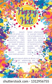 Holi celebration party colorful yellow and orange splattered flyer template. Vector eps 10