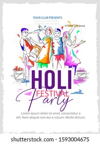 Holi celebrations,Hand Drawn Sketch Vector illustration, Festival of Colors , holi party,