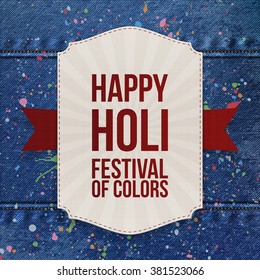 Holi Color Festival striped Banner with Ribbon