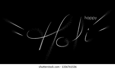 Holi colorful calligraphic lettering poster. Colorful hand written font with paint/ink splatters. 