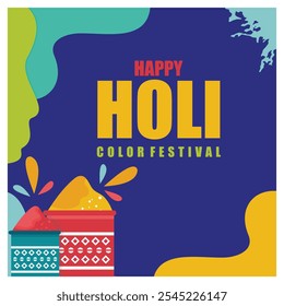 Holi colorful festival design. A festive and joyful celebration of color. Holi hai concept. Flat vector illustration. 