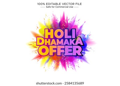 Holi. Colour festival of India. Holi dhamaka offer, sale promotion banner, poster, logo typography design.