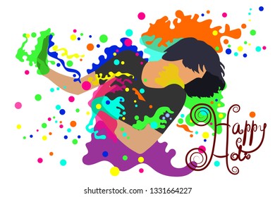 holi colourful creative with happy holi message