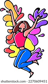 Holi or Dol jatra hindu festival hand drawn cartoon vector illustration 