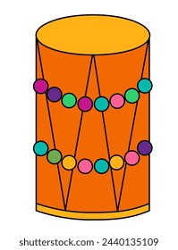 Holi Drum Music Instrument Dhol element. Design for celebration of Indian festival of love and color. Vector cartoon flat illustration.