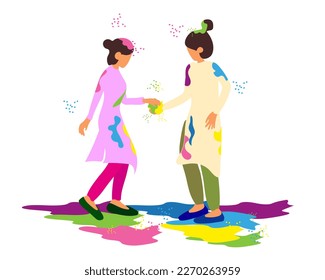 Holi festival. Easy to edit Vector illustration of kids Enjoying Holi. Happy Holi Indian festival, poster, banner. 