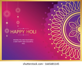 Holi Festiva with Golden rangoli  Vector Eps 10 Happy Holi