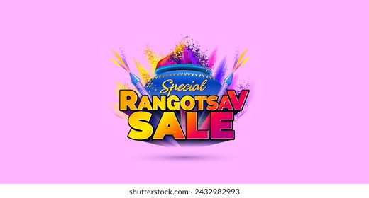 Holi festival background with 3d text special rangotsav sale concept.