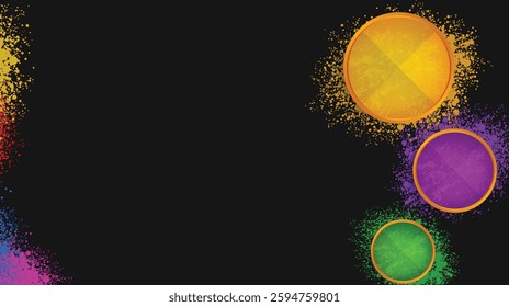 Holi festival background with color pot and powder. Indian festival of colours banner design. Vector illustration