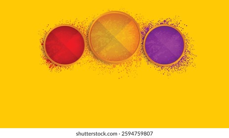 Holi festival background with color pot and powder. Indian festival of colours banner design. Vector illustration
