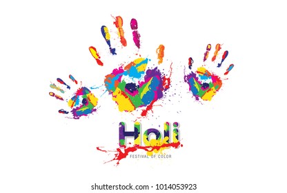 Holi Festival Background with Colorful Handprint Vector Illustration