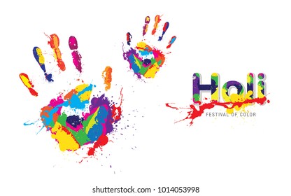 Holi-Festival-Hintergrund mit farbenfroher Handprint-Vektorgrafik