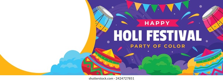 Holi Festival background. Happy Holi background. Holi festival celebration. March 25. Cartoon Vector illustration design for Poster, Banner, Greeting, Card, Post, Cover, Flyer. Festival of Colors.