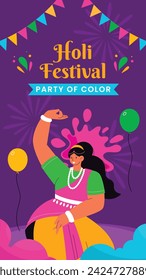 Holi Festival background. Happy Holi background. Holi festival celebration. March 25. Cartoon Vector illustration design for Poster, Banner, Greeting, Card, Post, Cover, Flyer. Festival of Colors.