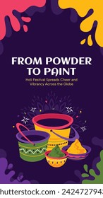 Holi Festival background. Happy Holi background. Holi festival celebration. March 25. Cartoon Vector illustration design for Poster, Banner, Greeting, Card, Post, Cover, Flyer. Festival of Colors.