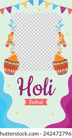 Holi Festival background. Happy Holi background. Holi festival celebration. March 25. Cartoon Vector illustration design for Poster, Banner, Greeting, Card, Post, Cover, Flyer. Festival of Colors.