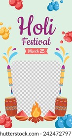 Holi Festival background. Happy Holi background. Holi festival celebration. March 25. Cartoon Vector illustration design for Poster, Banner, Greeting, Card, Post, Cover, Flyer. Festival of Colors.