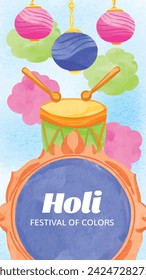 Holi Festival background. Happy Holi background. Holi festival celebration. March 25. Cartoon Vector illustration design for Poster, Banner, Greeting, Card, Post, Cover, Flyer. Festival of Colors.