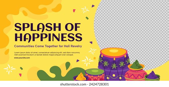 Holi Festival background. Happy Holi background. Holi festival celebration. March 25. Cartoon Vector illustration design for Poster, Banner, Greeting, Card, Post, Cover, Flyer. Festival of Colors.