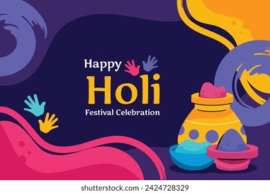 Holi Festival background. Happy Holi background. Holi festival celebration. March 25. Cartoon Vector illustration design for Poster, Banner, Greeting, Card, Post, Cover, Flyer. Festival of Colors.