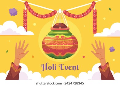 Holi Festival background. Happy Holi background. Holi festival celebration. March 25. Cartoon Vector illustration design for Poster, Banner, Greeting, Card, Post, Cover, Flyer. Festival of Colors.