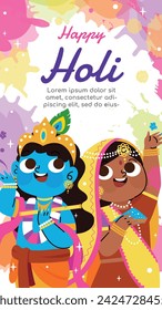Holi Festival background. Happy Holi background. Holi festival celebration. March 25. Cartoon Vector illustration design for Poster, Banner, Greeting, Card, Post, Cover, Flyer. Festival of Colors.