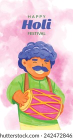 Holi Festival background. Happy Holi background. Holi festival celebration. March 25. Cartoon Vector illustration design for Poster, Banner, Greeting, Card, Post, Cover, Flyer. Festival of Colors.