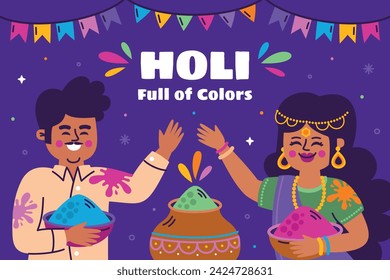 Holi Festival background. Happy Holi background. Holi festival celebration. March 25. Cartoon Vector illustration design for Poster, Banner, Greeting, Card, Post, Cover, Flyer. Festival of Colors.