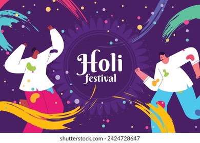 Holi Festival background. Happy Holi background. Holi festival celebration. March 25. Cartoon Vector illustration design for Poster, Banner, Greeting, Card, Post, Cover, Flyer. Festival of Colors.